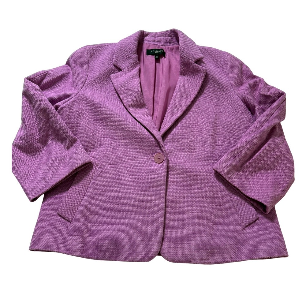 Talbots Blazer Women 16P Pink 3/4 Sleeve Vintage 90s Textured Cotton Jacket